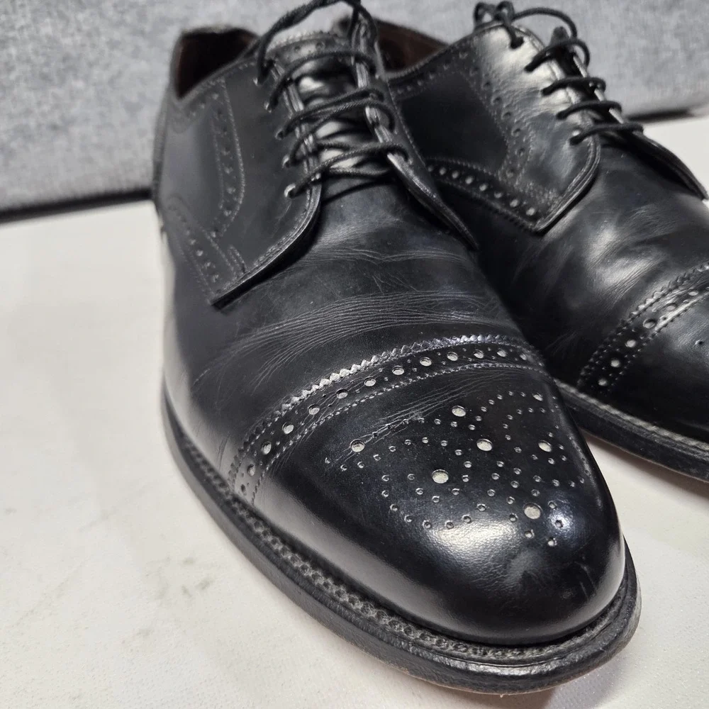 Allen Edmonds Black Leather Sanford Cap Toe Brogue Derby Men's 10.5 D USA